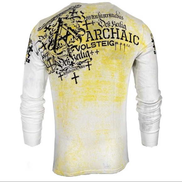 Archaic by Affliction Men's Thermal Shirt CYANIDE Eagle Biker White - Picture 2 of 9
